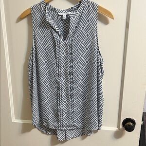41 Hawthorn Blue and White Geometric Sleeveless Blouse